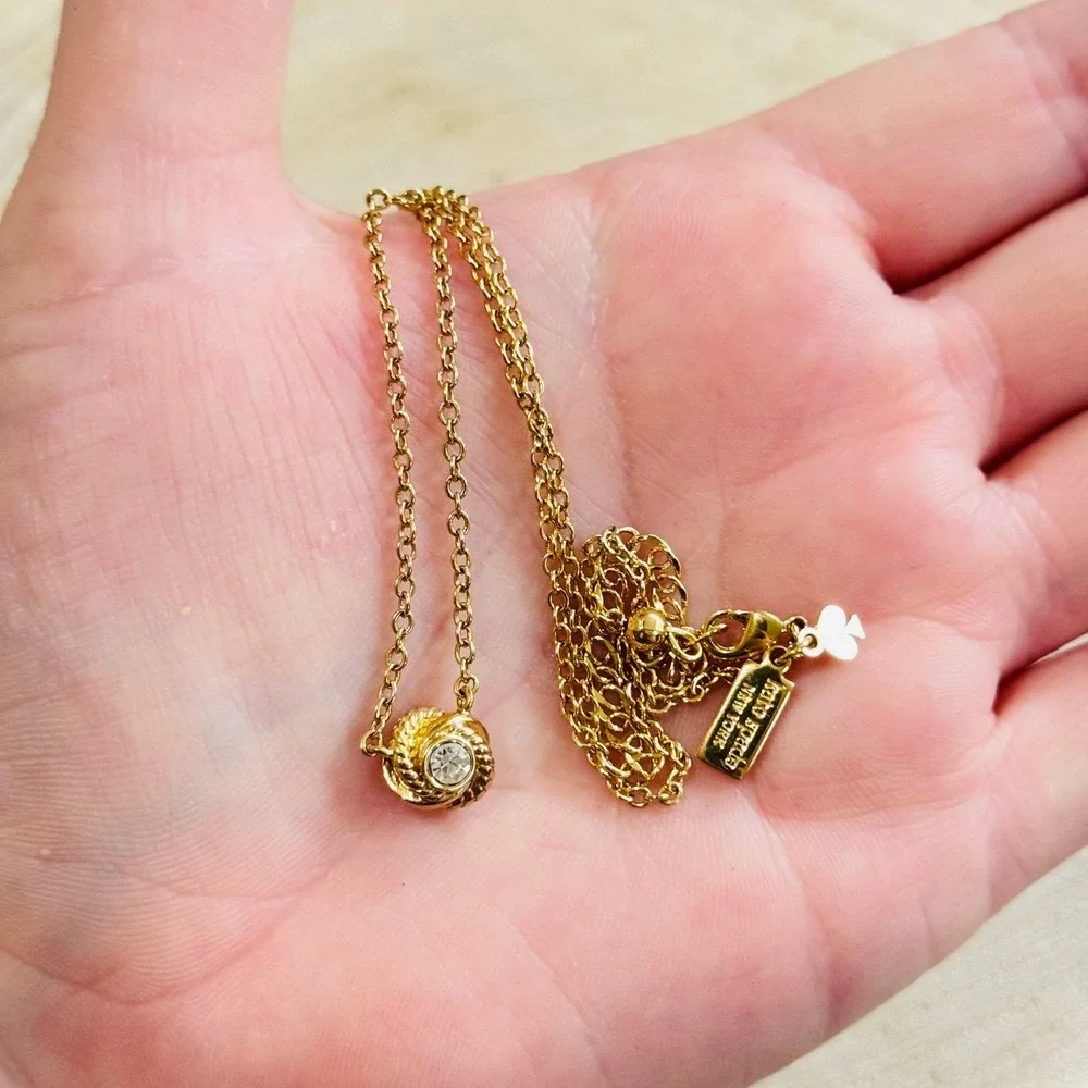Kate Spade New York infinity and beyond knot Necklace gold‎ Crystal Jeweled 19